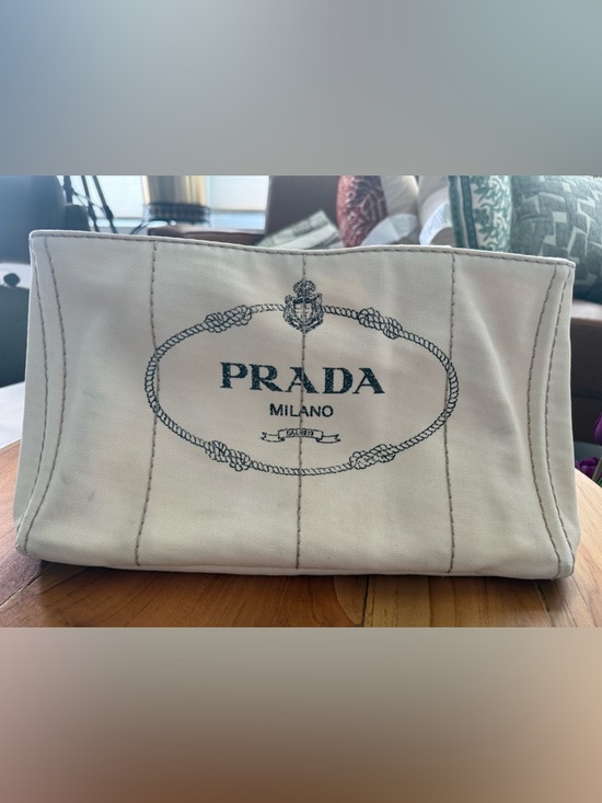 Prada Handbags - Prada White Canvas Tote